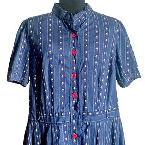 Vintage Shirt Dress 50s 60s Short Sleeve Button Summer Dress L XL